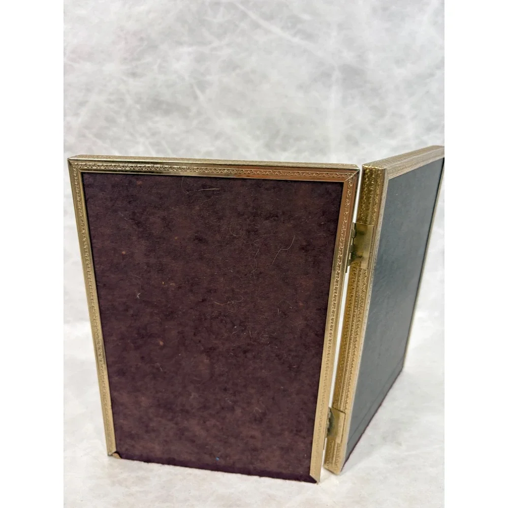 Vintage Gold Metal Glass Double Picture Frame Folding Hinged 5x7 Tabletop Decor